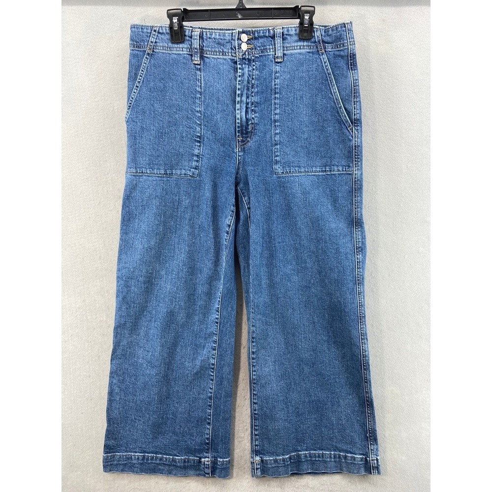 Gap Jeans Womens Sz 16 33 Wide Leg Crop Blue High Rise Front Patch Pocket